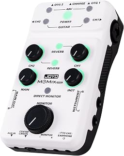 JOYO Portable Audio Mixer Rechargeable USB Audio Interface with 48V Phantom Power, Stereo Output for Live Streaming, Guitar & Vocals on iPad/Phone (MOMIX PRO)