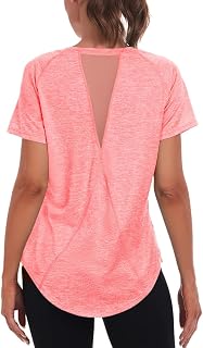 Jlowesun Women's Sports T-Shirts and Tops Short Sleeve, Lightweight Functional Back Sport Sport, Ladies, Round Neck Sports Ladies Suitable for Fitness Running Yoga
