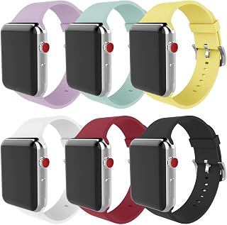 Compatible with Apple Watch Band 38mm 40mm 41mm 42mm 44mm 45mm 49mm Women Men Soft Silicone Sport Strap Replacement Wristbands with Classic Clasp for iWatch Series 8 7 6 5 4 3 2 1 SE 6Pack