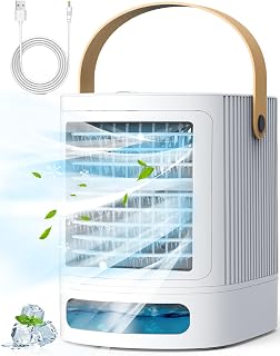 CENSTECH Mini Air Conditioner, Personal Air Cooler w/ 7-Color Night Light, 3-Level Humidify, 3 Speeds,USB Powered Evaporative Air Cooler, Small Desktop Air Conditioner Portable for Room Bedroom Office
