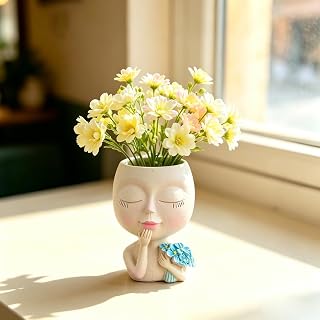 Handmade Resin Planter Nordic Style Doll Face Mini Succulent Pot No Drainage Hole Unique Indoor Outdoor Home Garden Cactus Small