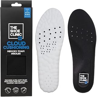 Shoe Clinic Cloud Cushioning Memory Foam Insoles for Men & Women – Soft Comfort Shoe Inserts with Shock Absorbing Cushion. Support for Arch, Heel, Plantar Fasciitis. UK Size 2.5-8
