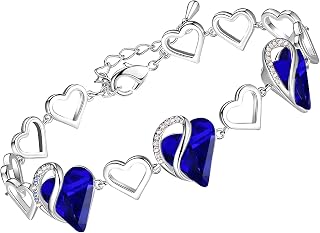 Leafael Infinity Love Heart Gift Bracelet for Women, Birthstone or Healing Stone Crystal, Silver Tone Birthday Jewelry for Her, Mom, and Wife, 7-inch Chain and 2-inch Extender