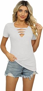 GRECERELLE Women's V-neck T-Shirt, Elegant Summer Casual Loose Fit Perfect for Daily Wear