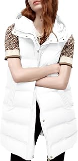 Tanming Women's Long Puffer Vest with Removable Hood