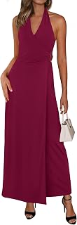 PRETTYGARDEN Halter Dresses for Women 2026 Elegant Classy Spring V Neck Tie Backless Summer Wedding Guest Cocktail Midi Dress