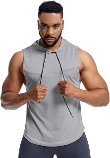 Canotte con cappuccio da uomo per allenamento, senza maniche, per palestra, bodybuilding, taglio muscolare