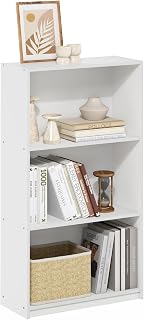 Furinno Basic 3-Tier Open Bookcase, White/White