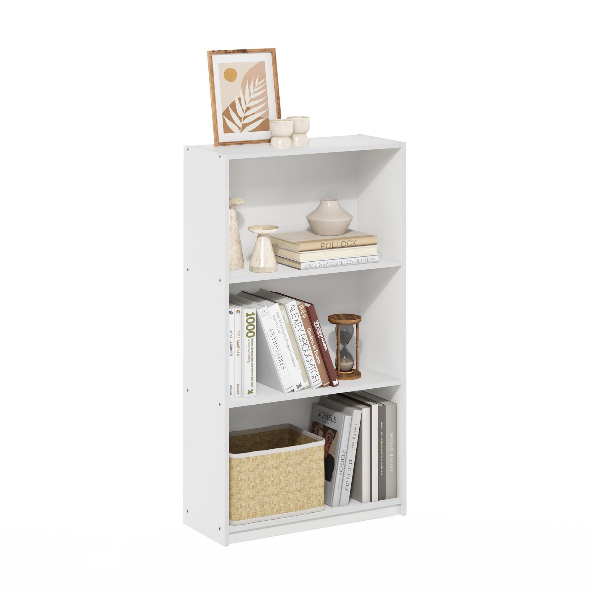 Furinno Basic 3-Tier Open Bookcase, White/White