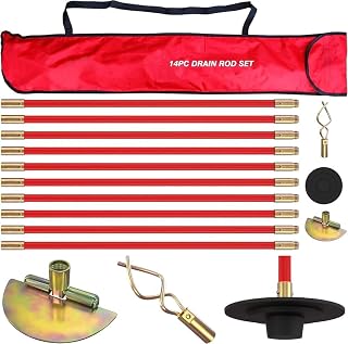 Pro 30ft Drain Rod Set Kit in Carry Bag Professional Heavy Duty Unlock Plunger Worm Scraper Cleaning Rods Rodding 14 PC 9m Length