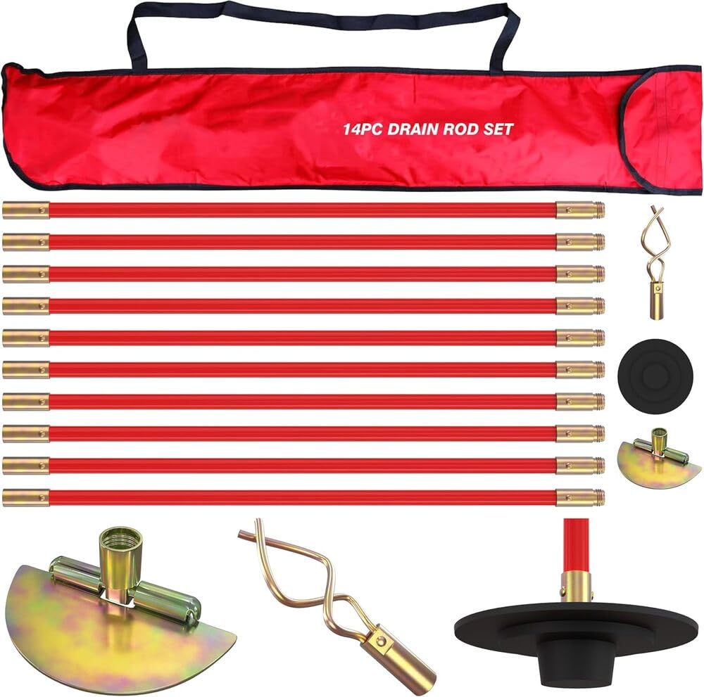 Pro 30ft Drain Rod Set Kit in Carry Bag Professional Heavy Duty Unlock Plunger W