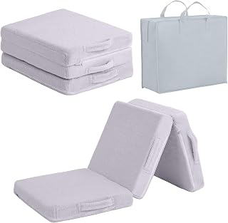 Tiita Kids Trifold Floor Mat, Portable Folding Activity Mat with Carry Handles and Removable Cover, Plush Grey