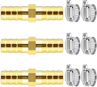 Da by 3 pcs 3/8"(10mm) Barb Splicer Mender Hose Brass Barb Fitting with 6 pcs Stainless Steel Pipe Clamps for Water/Fuel/Air