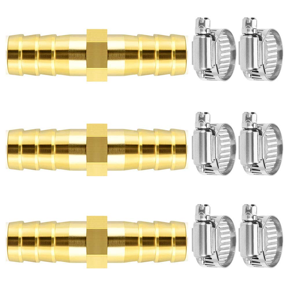 Da by 3 pcs 3/8"(10mm) Barb Splicer Mender Hose Brass Barb Fitting with 6 pcs St