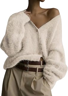 Yimoon Fuzzy Cardigan Sweater for Women V Neck Long Sleeve Button Down Loose Fuzzy Knit Sweater 2025