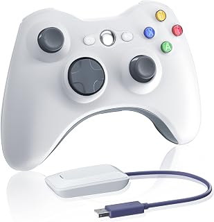 Oussirro Wireless Controller for Xbox 360, 2.4GHZ Gamepad Joystick Controller Remote for PC Windows 7,8,10 with Receiver Adapter, White