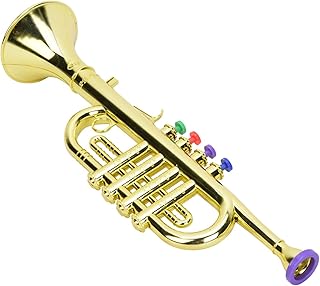 Pomya Kids Toy Trumpet with 4 Color Keys, Golden Plastic | Preschool Music Toy with Coated Finish, Lightweight Wind Instrument for Children, Gift for Boys and Girls