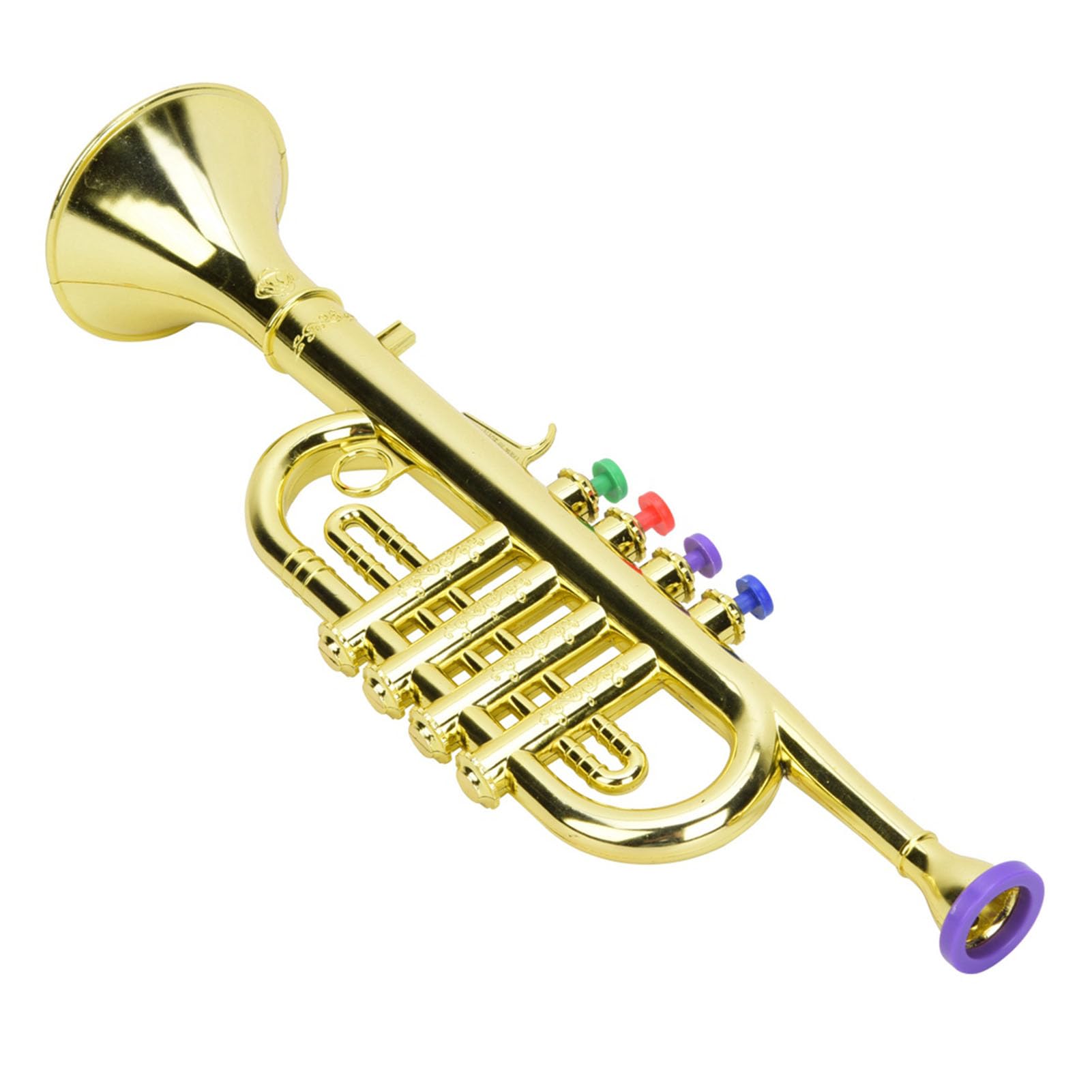 Pomya Kids Toy Trumpet with 4 Color Keys, Golden Plastic | Preschool Music Toy w