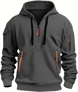 Men's Hooded Sweatshirt with Zip for Boys and Men Sweatshirt with Zip Pocket Multifunctional Hoodie Jogging Pullover