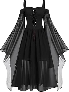 Nuoke Halloween Costumes Women's Butterfly Sleeve Sexy Lace Gothic Dresses Medieval Dress for Carnival Halloween Party