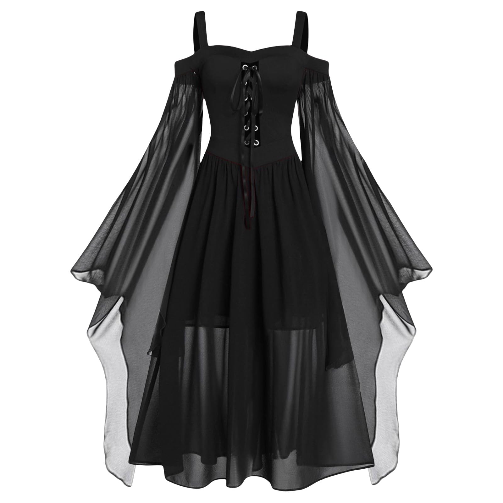 Nuoke Halloween Costumes Women's Butterfly Sleeve Sexy Lace Gothic Dresses Medie