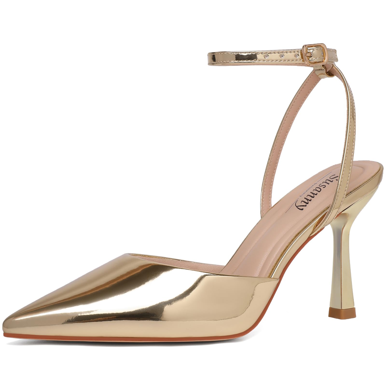 Susanny Women's Heels Closed Pointed Toe Strappy Stiletto Pump Dressy Shoes