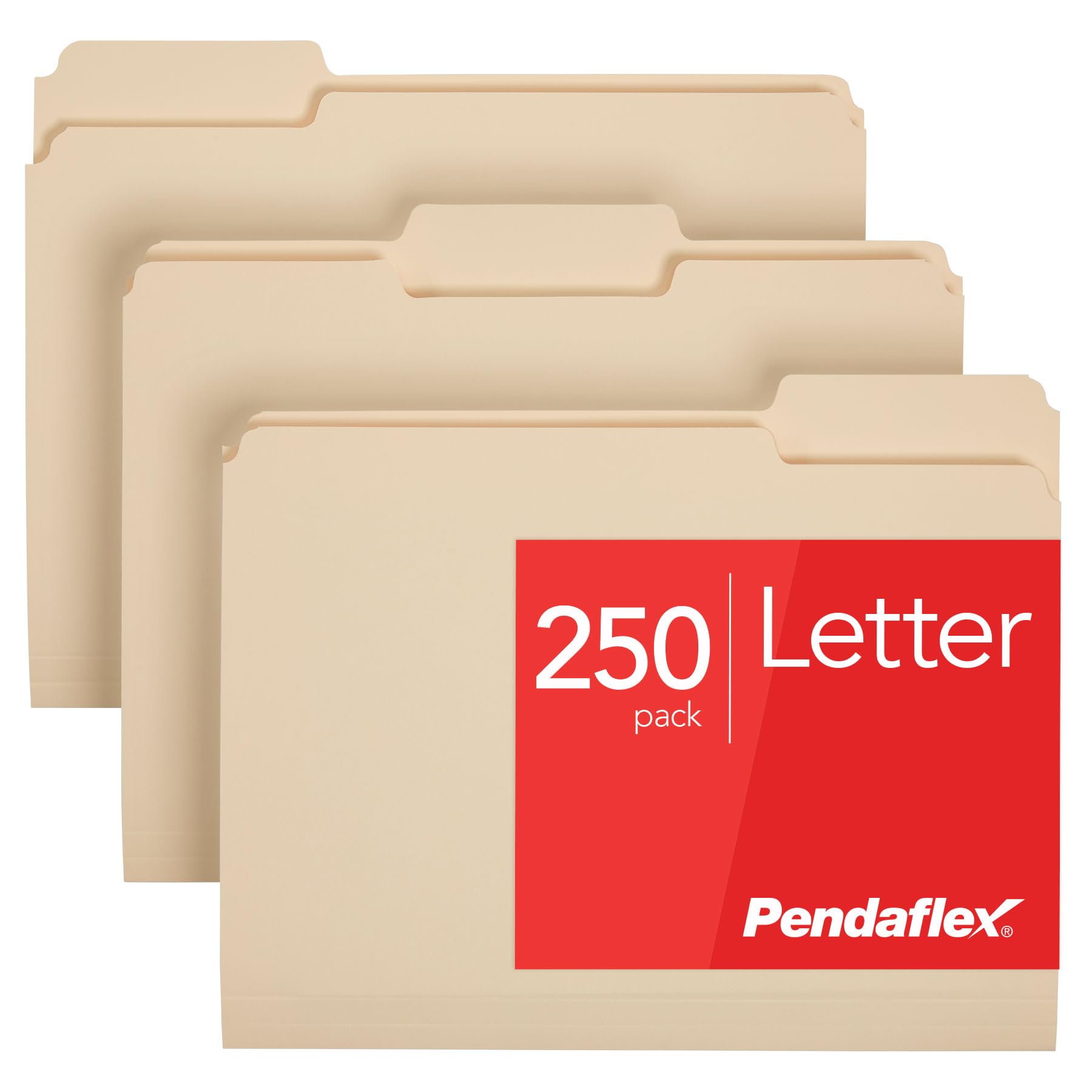 Pendaflex File Folders, 250-Pack, Letter Size, Manila, 1/3-Cut Tabs, Premium Pap