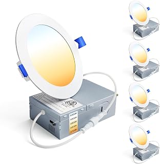 Ensenior 4 Pack 4 Inch LED Recessed Light, 5CCT Dimmable Canless Wafer | 2700K-5000K Selectable, 5%-100% Dimmable, 750LM 9W 120V, IC & Damp Rated, ETL & FCC & UL Certified, 50000h Life Span