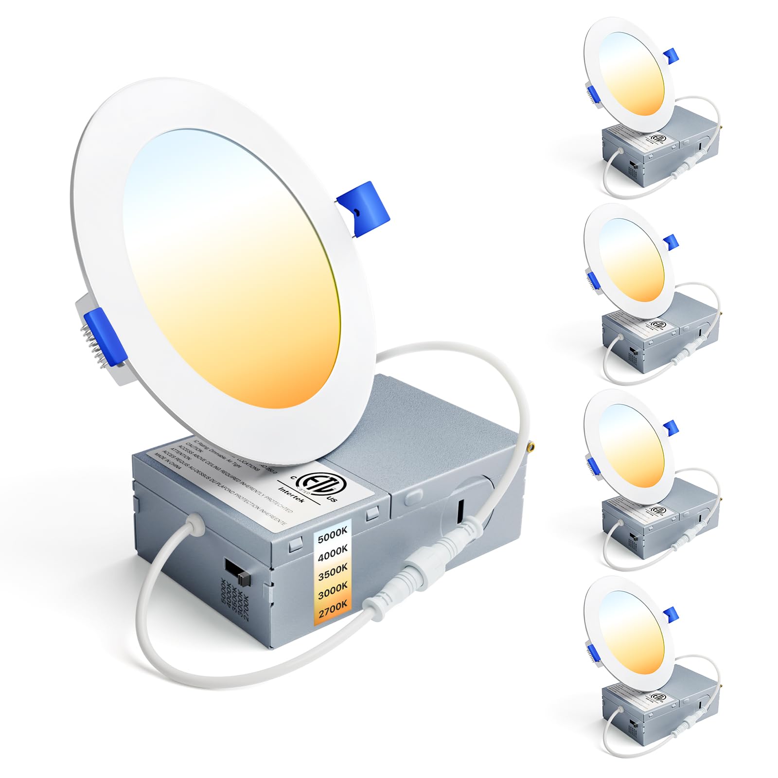 Ensenior 4 Pack 4 Inch LED Recessed Light, 5CCT Dimmable Canless Wafer | 2700K-5