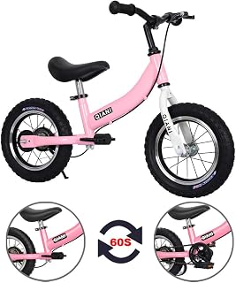Qiani Children's 2-in-1 Balance Bike for 2-7 Years Children, with Stabilising Brake, Pedal Wheels, 12/14/16 Inch Children's Bicycle without Pedals, Red Blue Pink