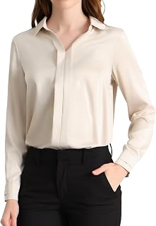 Allegra K Women's Work Blouse Long Sleeves in Silk Satin