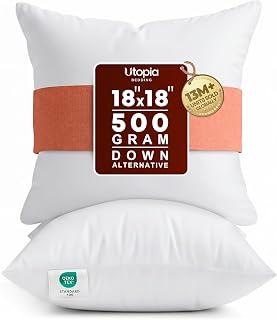 Utopia Bedding Throw Pillows Insert (Pack of 2, White) - 18 x 18 Inches Bed and Couch Pillows - Indoor Decorative Pillow