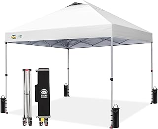 CROWN SHADES 10x10 Pop Up Canopy Tent with One Push Setup, Grid White | Patented CenterLok, Easy Outdoor Sun Shade for Events, Parties, Camping - Gazebo with STO-N-Go Cover Bag, Silver-Coated Top