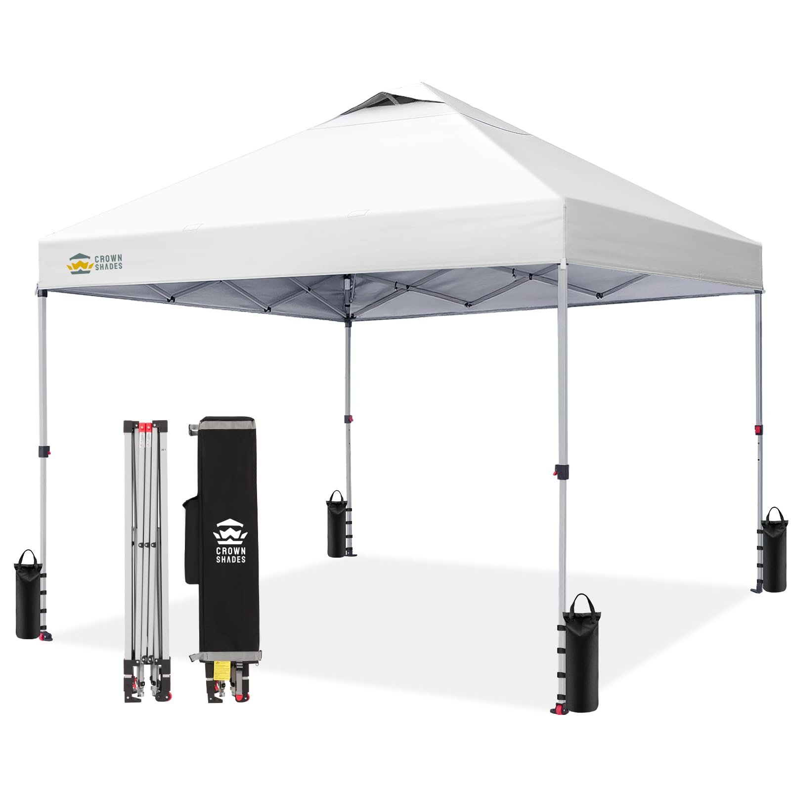 CROWN SHADES 10x10 Pop Up Canopy Tent with One Push Setup, Grid White | Patented