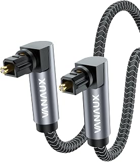VANAUX Double 90 Degree Optical Cable, SPDIF Audio Optical Cable, 360 Degree Rotatable L Shaped Right Angle Digital Toslink Male to Male Cable for Sound Bar, TV, Game Consoles(Double 90°, 1.5ft/0.5m)