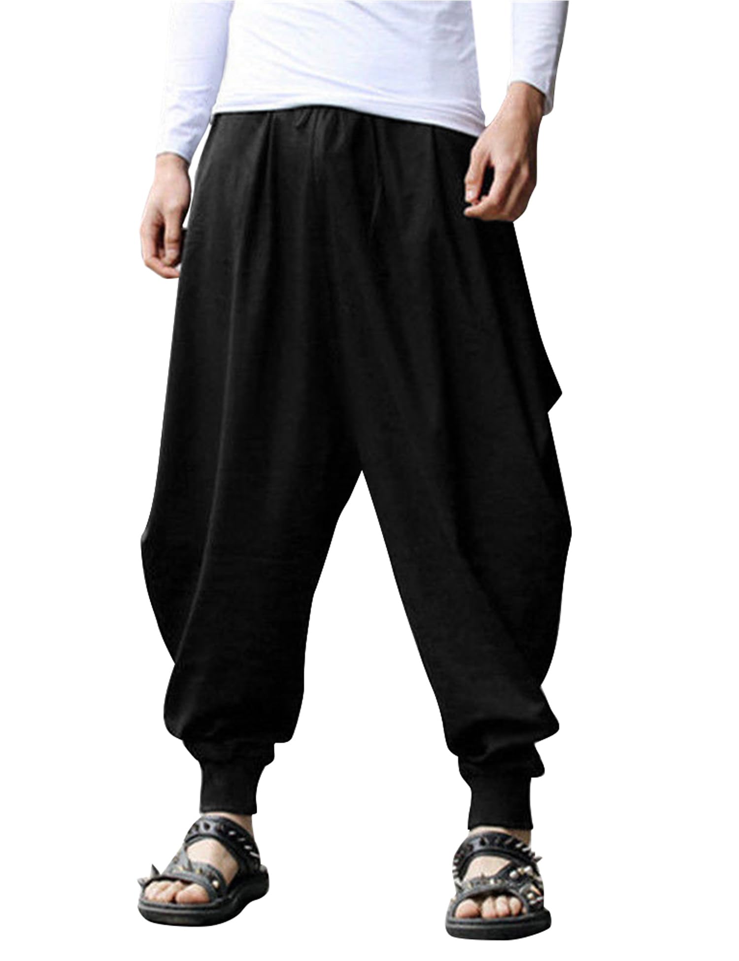 COOFANDY Men's Hippie Harem Pants Baggy Linen Boho Yoga Casual Drop Crotch Pants
