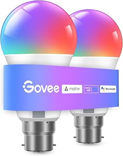 Govee RGBWW B22 Smart Bulb, 800LM, Music Sync, 54 Scenes, 2 Packs | Compatible with Matter, SmartThings, Alexa and Google Assistant, Energy Saving WiFi Alexa Light Bulbs, 9W, 16 Million Colors