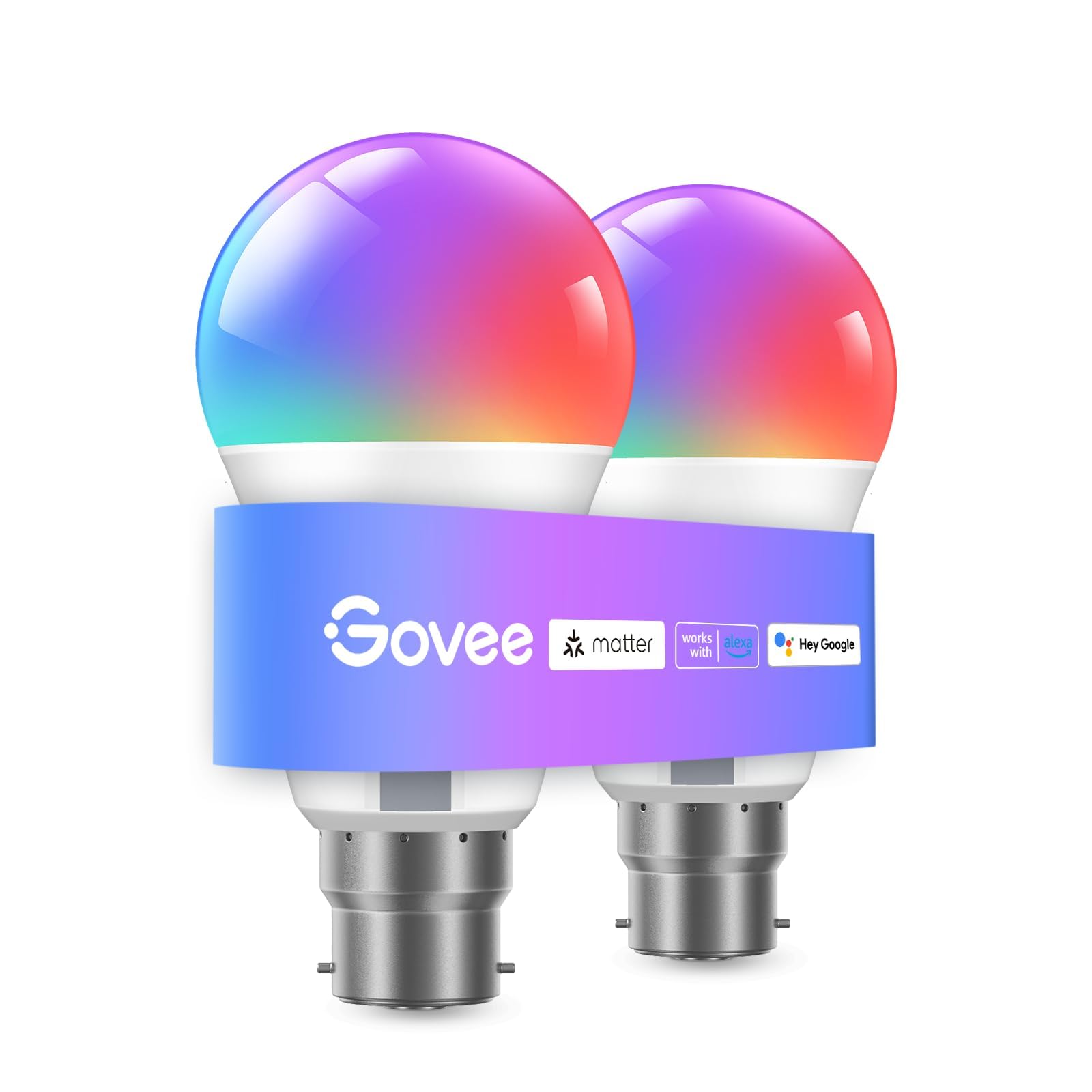 Govee RGBWW B22 Smart Bulb, 800LM, Music Sync, 54 Scenes, 2 Packs | Compatible w