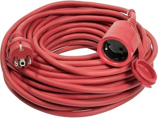 as - Schwabe Gummi-Verlängerungsleitung, 10 m H05RR-F 3G1,5 Kabel mit Schutzkontaktstecker und Schutzkontaktkupplung inkl. Schutzkappe, Verlängerungskabel 230V, 16A, IP44, Rot, 60210