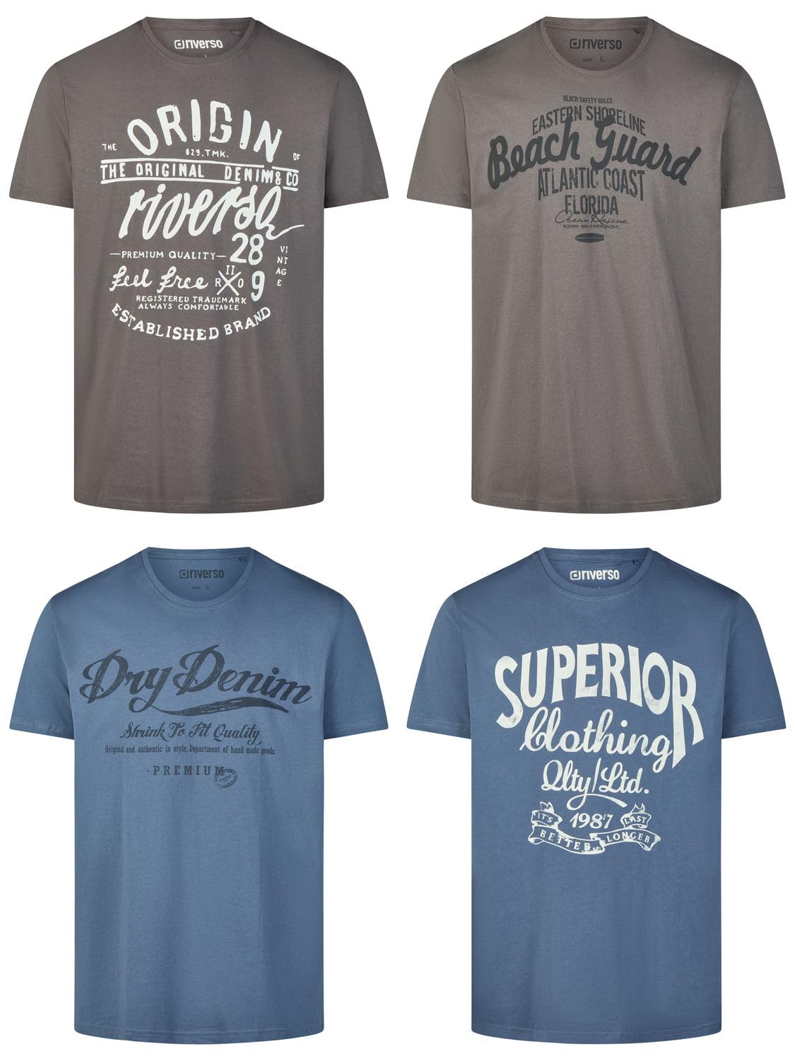 riverso RivLeon Men's Cotton Regular Fit T-Shirt, Set of 4, Crew Neck