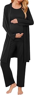Ekouaer Maternity Pajamas Nursing Robe Set 3 Pieces Post Partum Lounge Sets