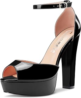 Castamere Women's Chunky Wide High Heel Open Platform Pointed Toe Sandals Ankle Strap Two-Piece Wedding 13 CM Heels Pumps