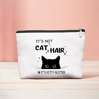 Black Cat Makeup Bag for Women, Black Cat Mom Lover Lady Gifts for Women Cosmetic Bag, It's Not Cats Hair It's Kitty Glitter Zipper Makeup Pouch for Purse