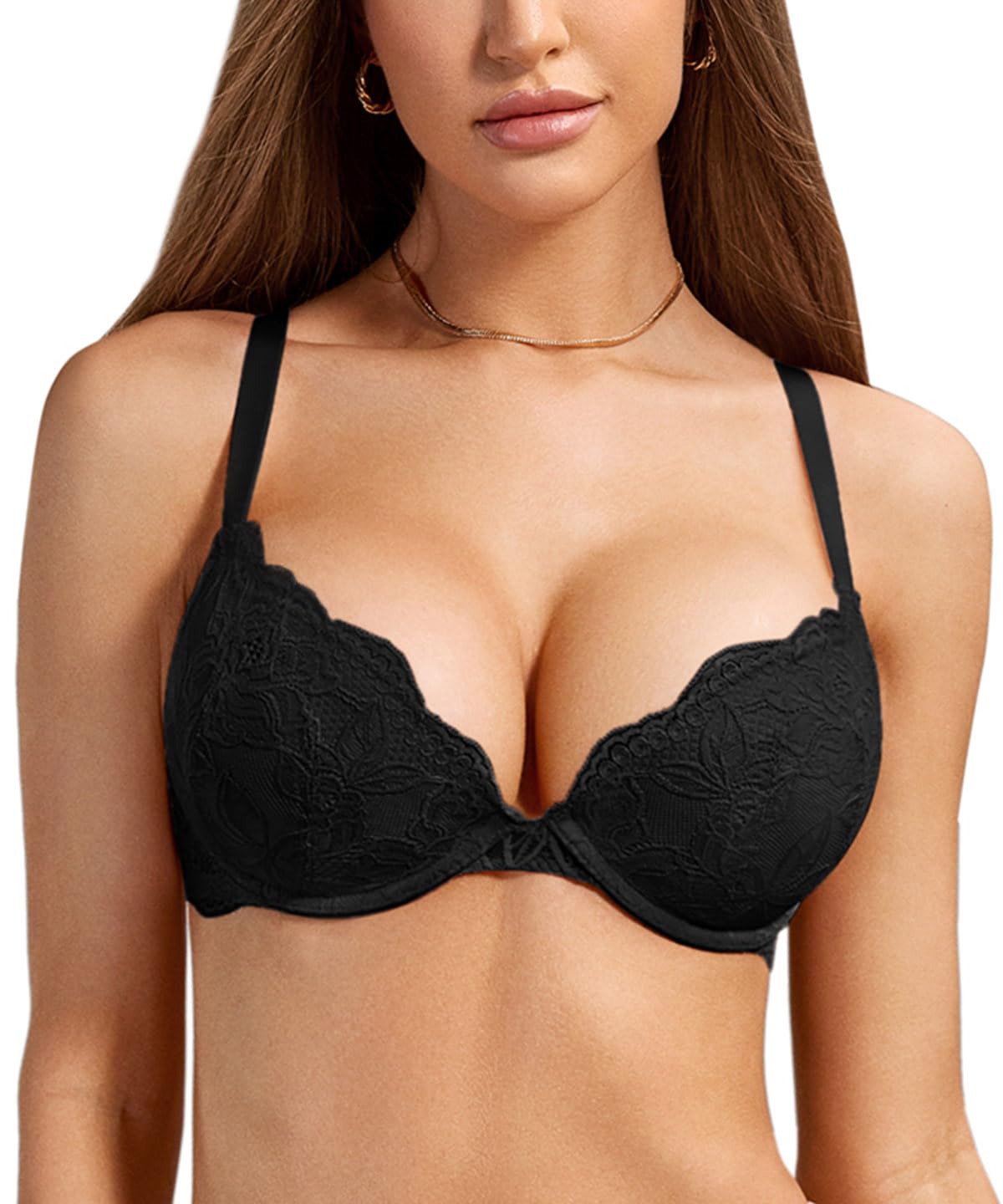 DOBREVA Damen Push up Spitzen BH mit Bügel