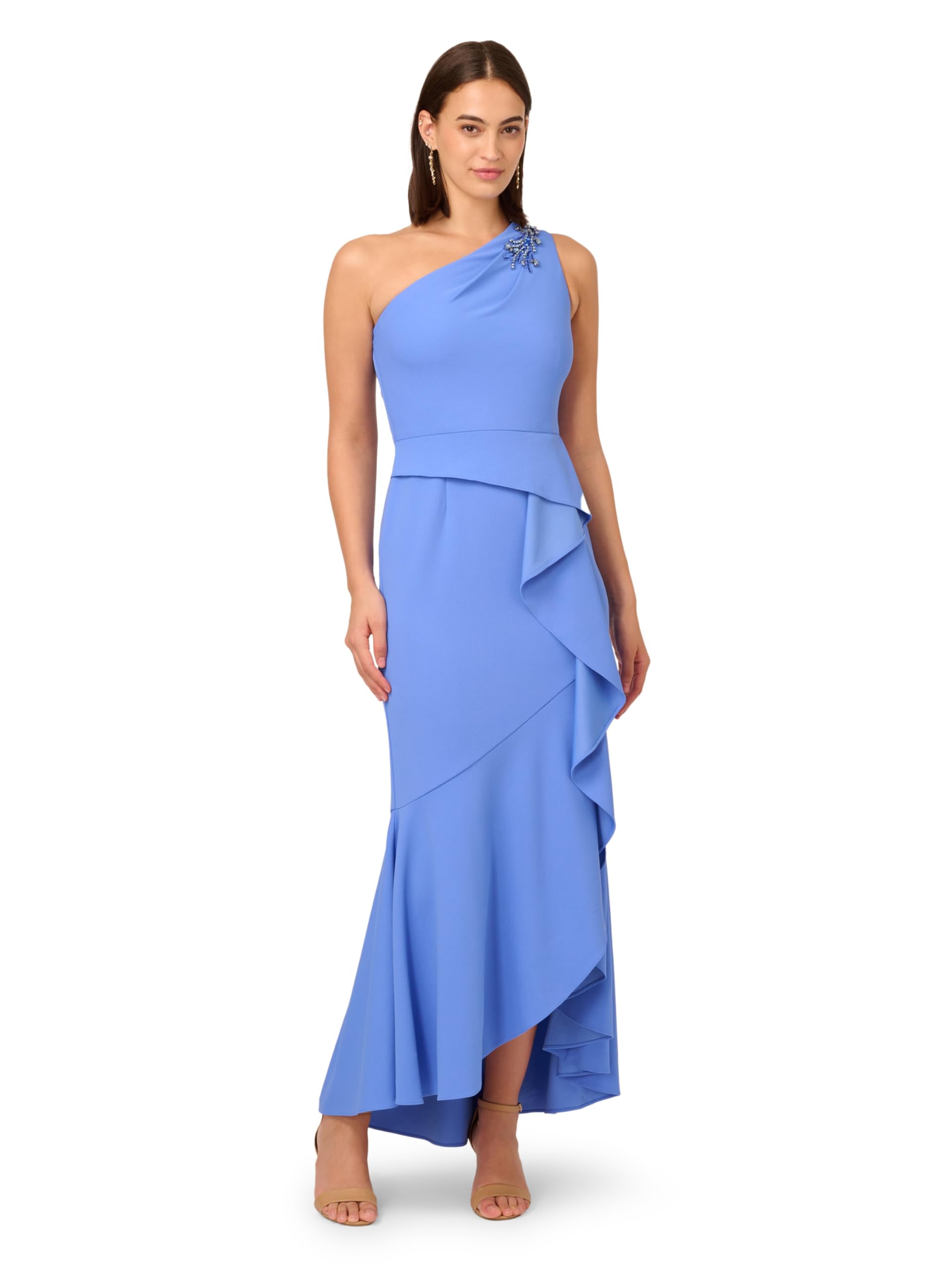 Adrianna Papell Special Occasion Women's Beaded Knit Crepe Gown Dress
