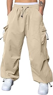JMIERR Mens Loose Fit Drawstring Y2K Baggy Parachute Cargo Pants