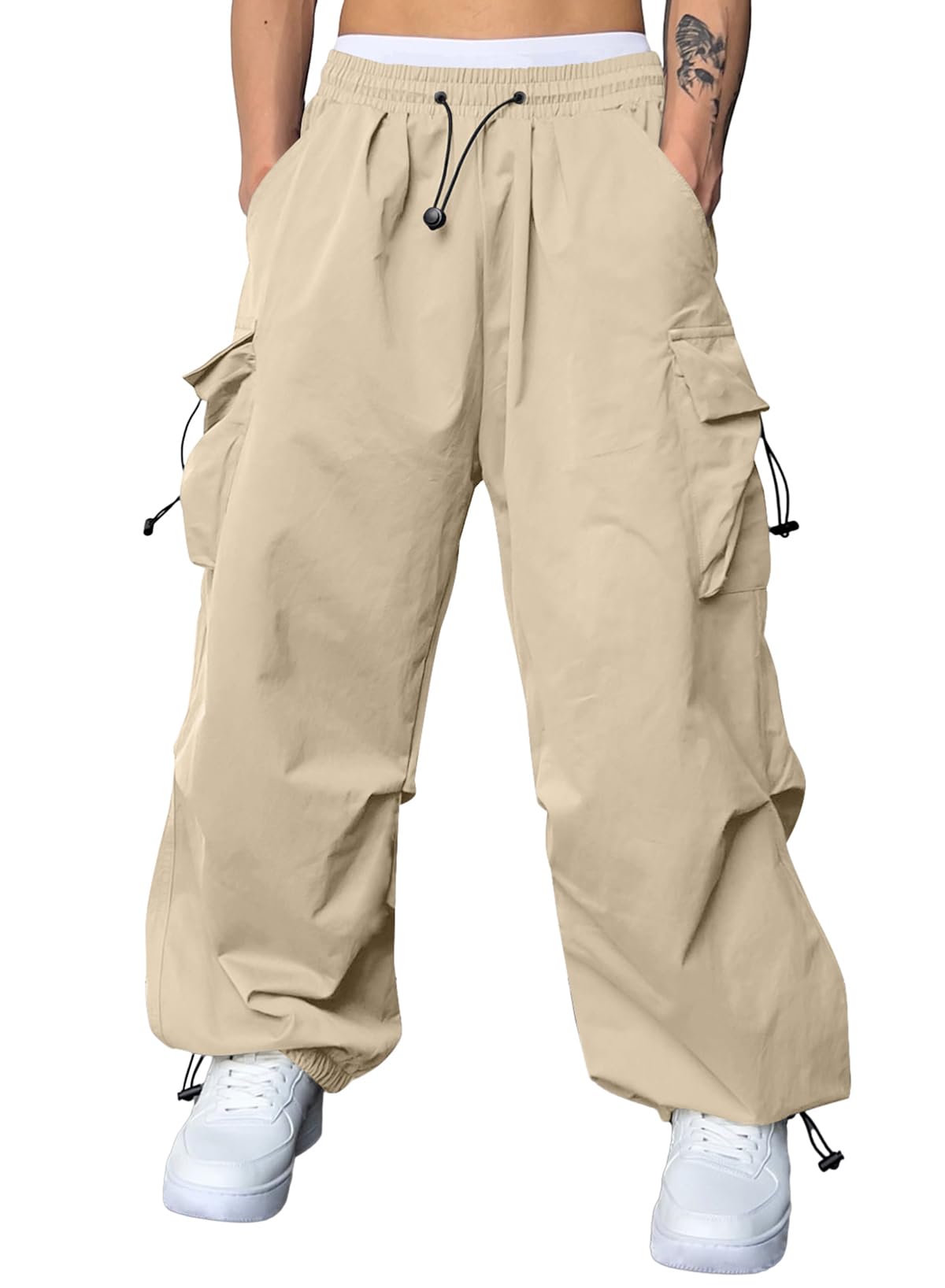 JMIERR Mens Loose Fit Drawstring Y2K Baggy Parachute Cargo Pants