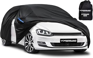 VORSPRUNG® Universal Car Cover (4 Sizes) | Driver Side Zip | Waterproof All Weather | Snow/Sun proof | UV Protection Windproof Outdoor | Full Fitted | Length 420-450cm | Hatchbacks & Small SUVs