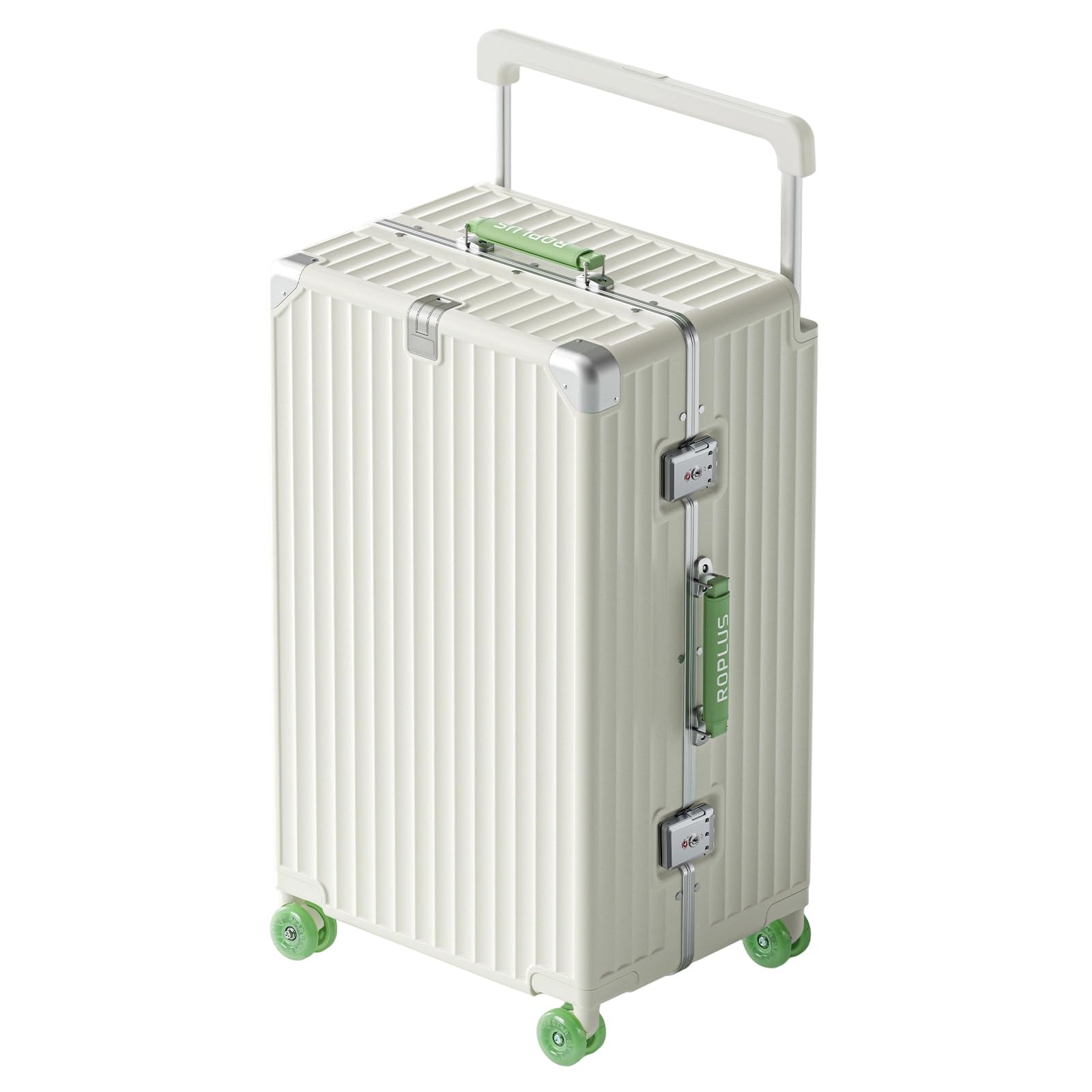 ROPLUS Aluminium Frame Hardside PC Luggage, White& Green, 28-Inch, Aluminium Fra