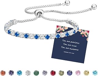 Silver Tennis Birthstone Bracelet for Womens Crystal Zirconia Bracelet Card